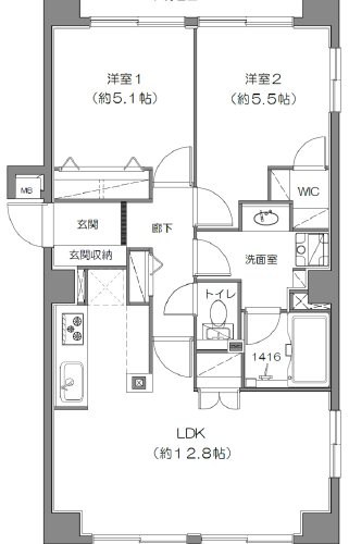 2LDK ＋WIC付(間取)